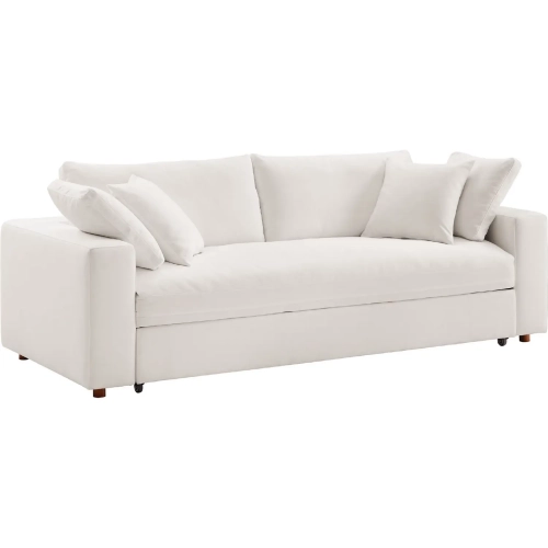 Commix Down Filled Overstuffed Sleeper Sofa in Pure White Linen Like Fabric
