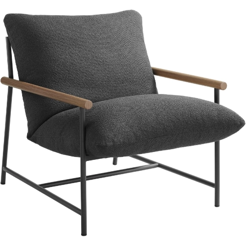 Raya Outdoor Sling Lounge Chair in Gray Boucle Fabric, Faux Wood & Metal
