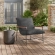 Raya Outdoor Sling Lounge Chair in Gray Boucle Fabric, Faux Wood & Metal