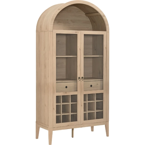 Nolan Arched Bar Cabinet in Light Oak Finish & Tempered Glass