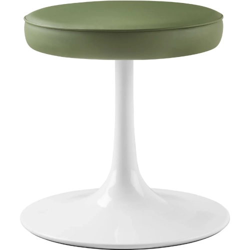 Lippa Round Stool in Leaf Green Vegan Leather & White Metal