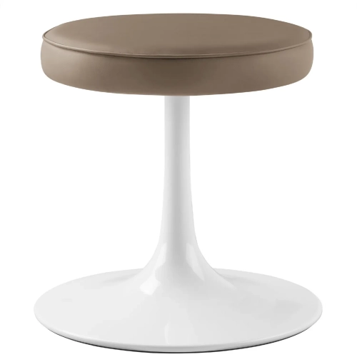 Lippa Round Stool in Mushroom Brown Vegan Leather & White Metal