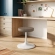 Lippa Round Stool in Mushroom Brown Vegan Leather & White Metal