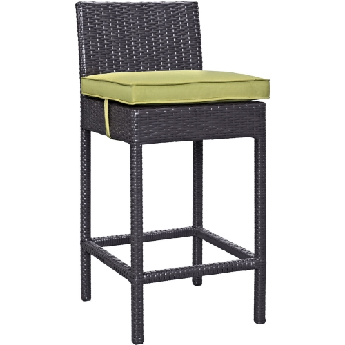 Lift Outdoor Patio Bar Stool in Espresso Poly Rattan w/ Peridot Sunbrella Cushion