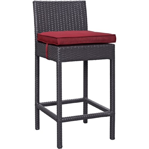 Lift Outdoor Patio Bar Stool in Espresso Poly Rattan w/ Red Sunbrella Cushion