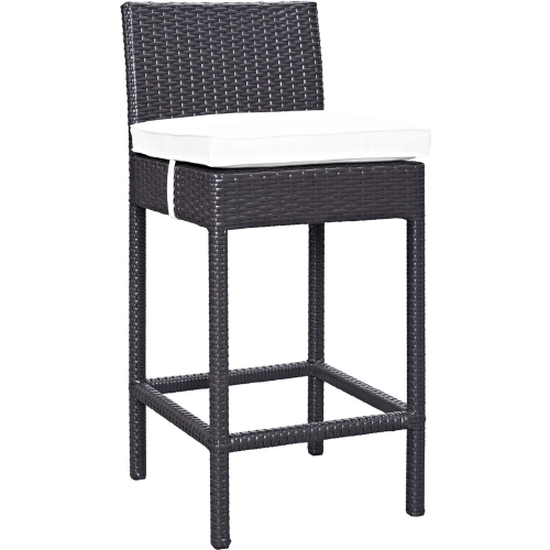 Lift Outdoor Patio Bar Stool in Espresso Poly Rattan w/ White Cushion