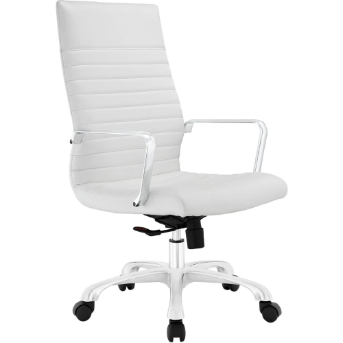 Finesse Mid Back Swivel Office Chair in White Leatherette & Polished Aluminum