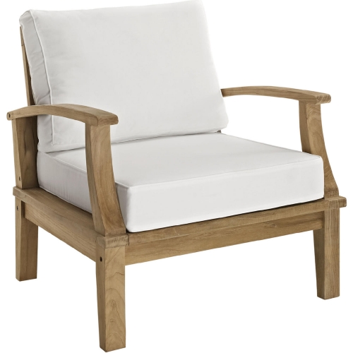 Marina Outdoor Teak Armchair in Natural Finish w/ White Cushions