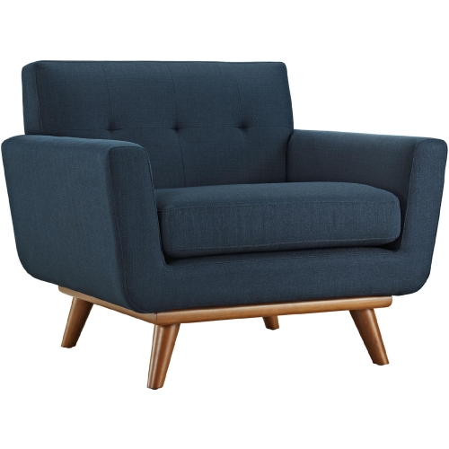 Engage Armchair in Tufted Azure Fabric w/ Cherry Wood Legs