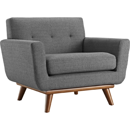 Engage Armchair in Tufted Dorma Gray Fabric w/ Cherry Wood Legs