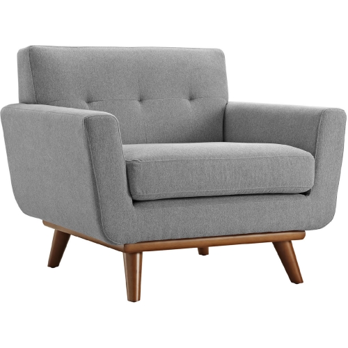 Engage Armchair in Tufted Gray Fabric w/ Cherry Wood Legs