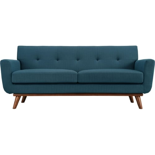 Engage Loveseat in Tufted Azure Fabric w/ Cherry Wood Legs