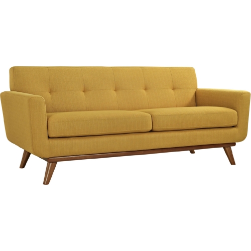 Engage Loveseat in Tufted Citrus Fabric w/ Cherry Wood Legs