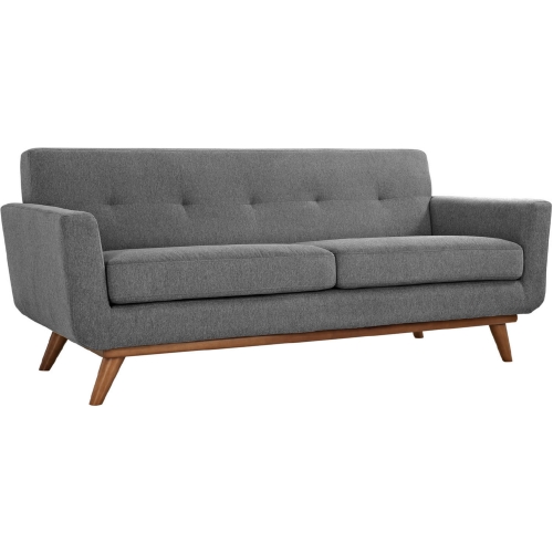 Engage Loveseat in Tufted Gray Fabric w/ Cherry Wood Legs