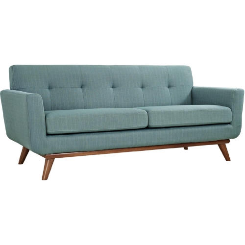 Engage Loveseat in Tufted Laguna Fabric w/ Cherry Wood Legs