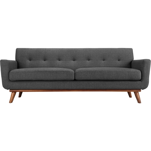 Engage Sofa in Tufted Gray Fabric w/ Cherry Wood Legs