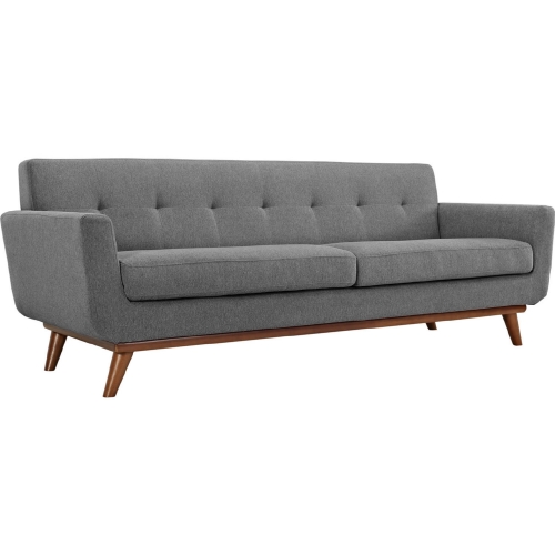 Engage Sofa in Tufted Gray Tufted Fabric w/ Cherry Wood Legs