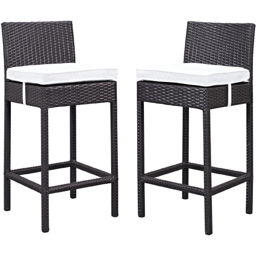 Lift Outdoor Patio Bar Stool in Espresso Poly Rattan & White (Set of 2)