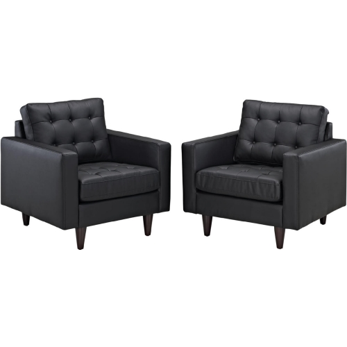 Empress Armchair in Tufted Black Leather (Set of 2)