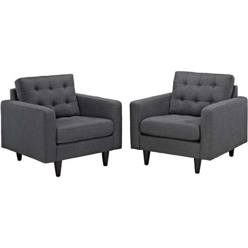 Empress Upholstered Armchair in Tufted Gray Fabric (Set of 2)