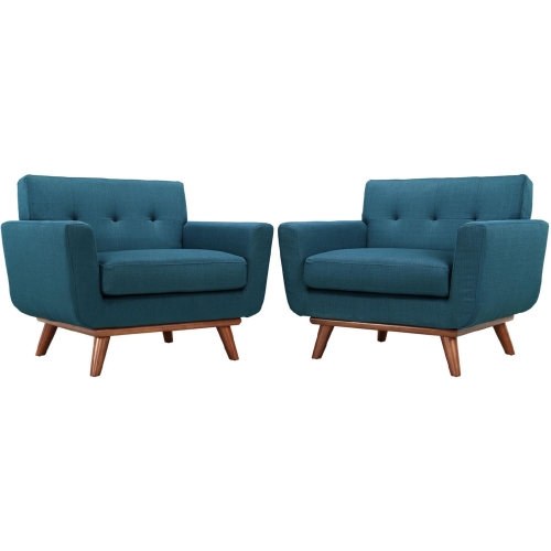 Engage Armchair in Tufted Azure Fabric w/ Cherry Wood Legs (Set of 2)