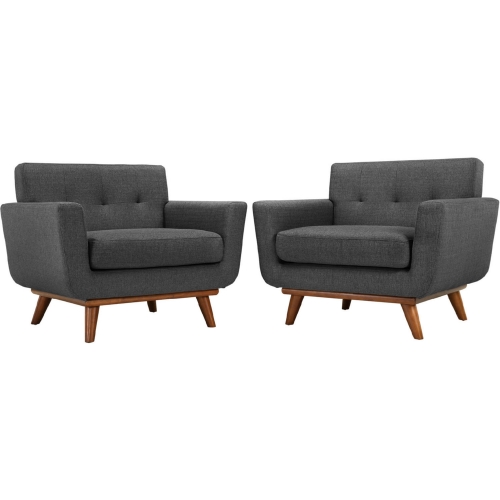 Engage Armchair in Tufted Dorma Gray Fabric w/ Cherry Wood Legs (Set of 2)