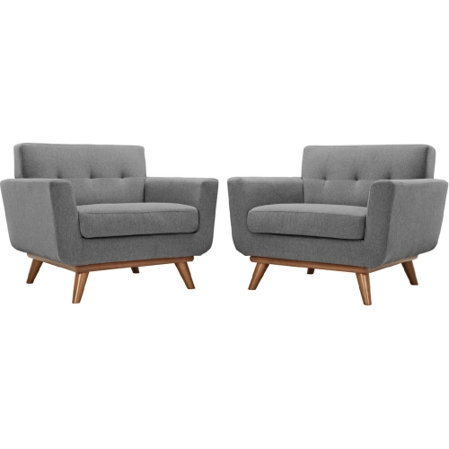 Engage Armchair in Tufted Gray Fabric w/ Cherry Finished Wood Legs (Set of 2)