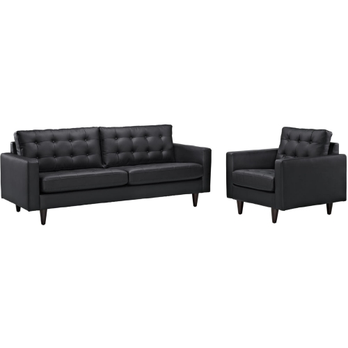 Empress Sofa & Arm chair Set in Tufted Black Leather