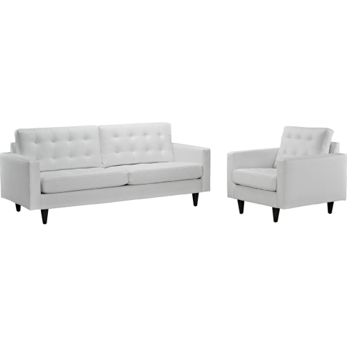 Empress Sofa & Arm chair Set in Tufted White Leather