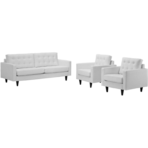 Empress Sofa & 2 Armchair Set in Tufted White Leather