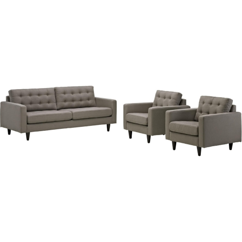 Empress Sofa & 2 Arm chair Set in Tufted Granite Fabric