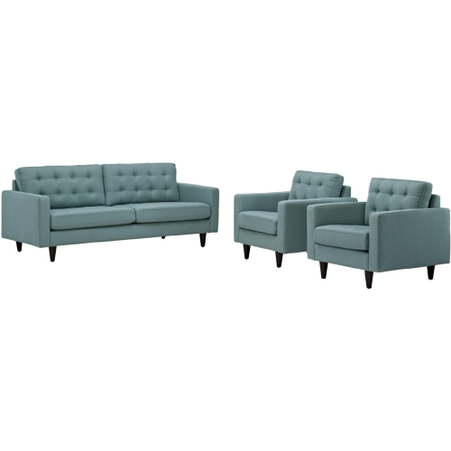 Empress Sofa & 2 Arm chair Set in Tufted Laguna Fabric