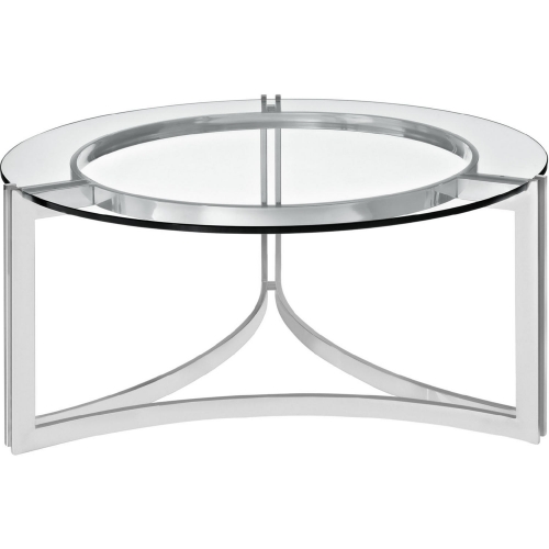 Signet Round Stainless Steel Coffee Table w/ Glass Top