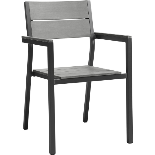 Maine Outdoor Patio Armchair Dining Chair in Brown Metal & Gray Polywood