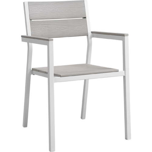 Maine Outdoor Patio Armchair Dining Chair in White Metal & Light Gray Polywood