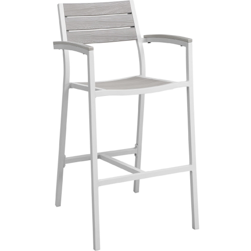 Maine Outdoor Patio Bar Stool in White Metal & Light Gray Polywood