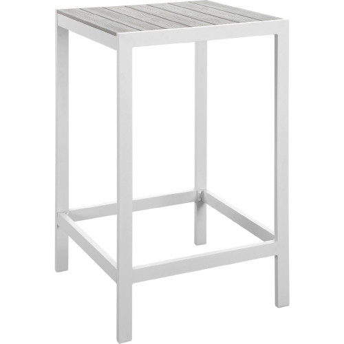 Maine Outdoor Patio Bar Table in White Metal & Light Gray Polywood