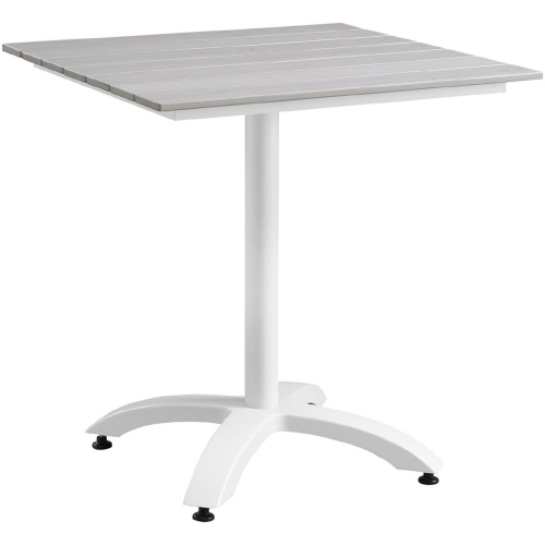 Maine 28" Outdoor Patio Dining Table in White Metal & Light Gray Polywood