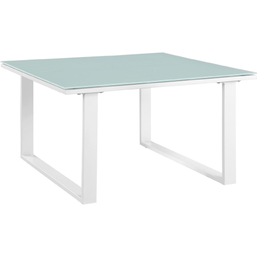 Fortuna Outdoor Patio Side Table in White w/ Tempered Glass