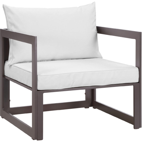 Fortuna Outdoor Patio Armchair in Brown w/ White Cushions