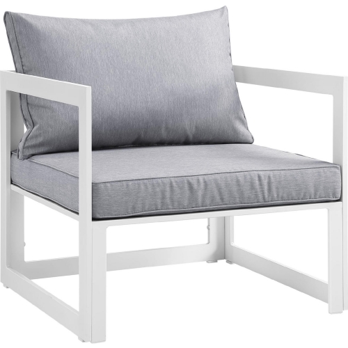 Fortuna Outdoor Patio Armchair in White w/ Gray Cushions