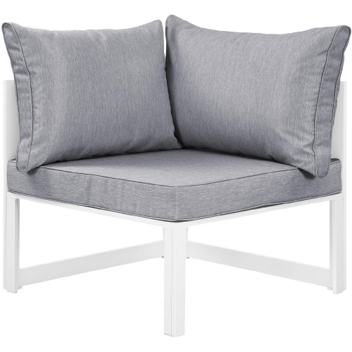 Fortuna Corner Outdoor Patio Armchair in White w/ Gray Cushions