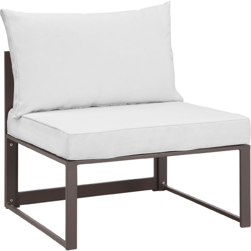 Fortuna Outdoor Patio Armless Chair in Brown w/ White Cushions