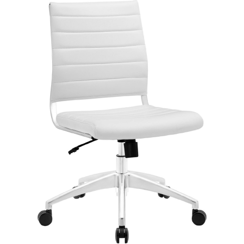 Jive Armless Mid Back Office Chair in White Leatherette on Chrome Base