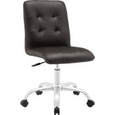 Prim Mid Back Office Chair in Brown Tufted Leatherette on Chrome Base