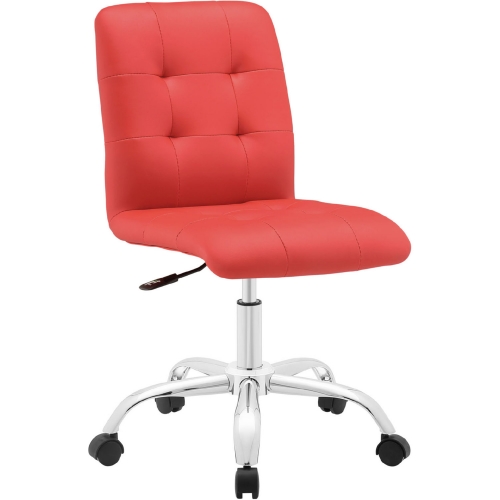 Prim Mid Back Office Chair in Red Tufted Leatherette on Chrome Base