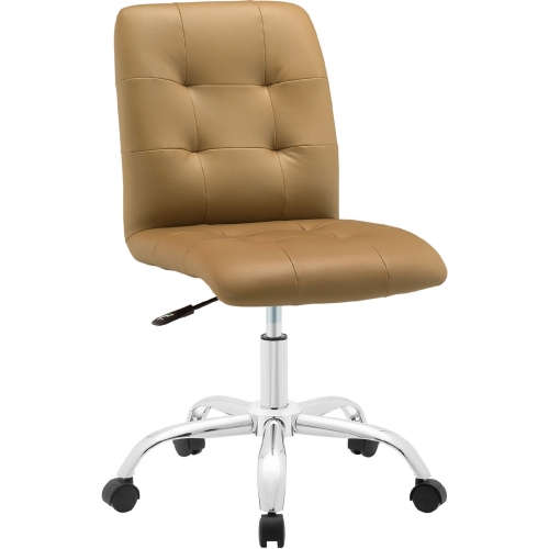 Prim Mid Back Office Chair in Tan Tufted Leatherette on Chrome Base