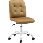 Prim Mid Back Office Chair in Tan Tufted Leatherette on Chrome Base