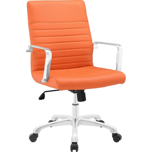 Finesse Mid Back Office Chair in Orange Leatherette w/ Chrome Arms