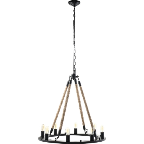 Encircle 8 Light Circular Chandelier in Black Steel & Rope